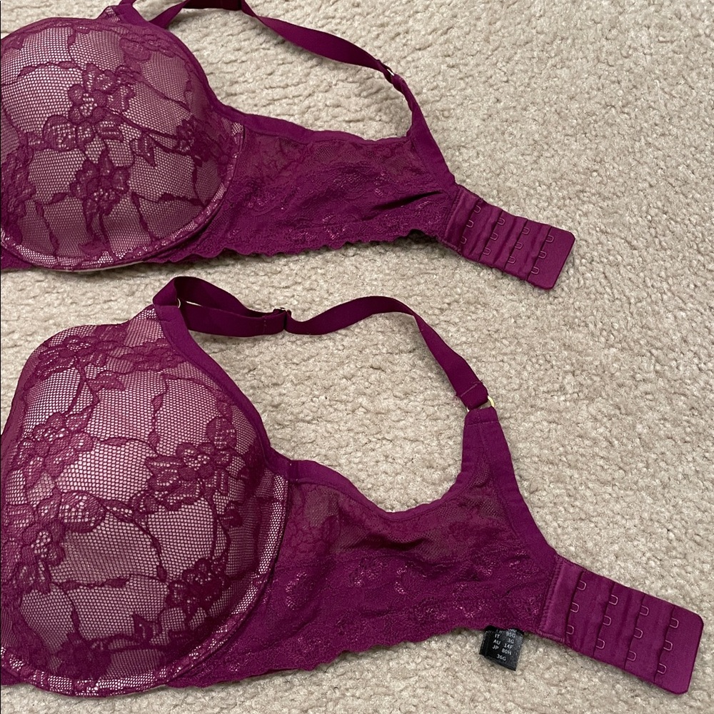 2 Preowned Natori Elegant Lace Bras purple 36F - Picture 4 of 8